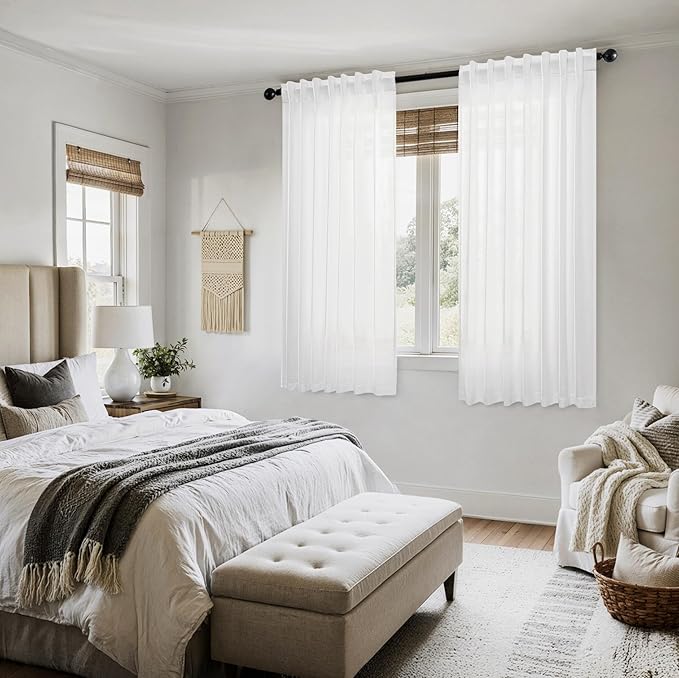 MIULEE White Linen Curtains Short 45 Inch Long 2 Panels - Image 6