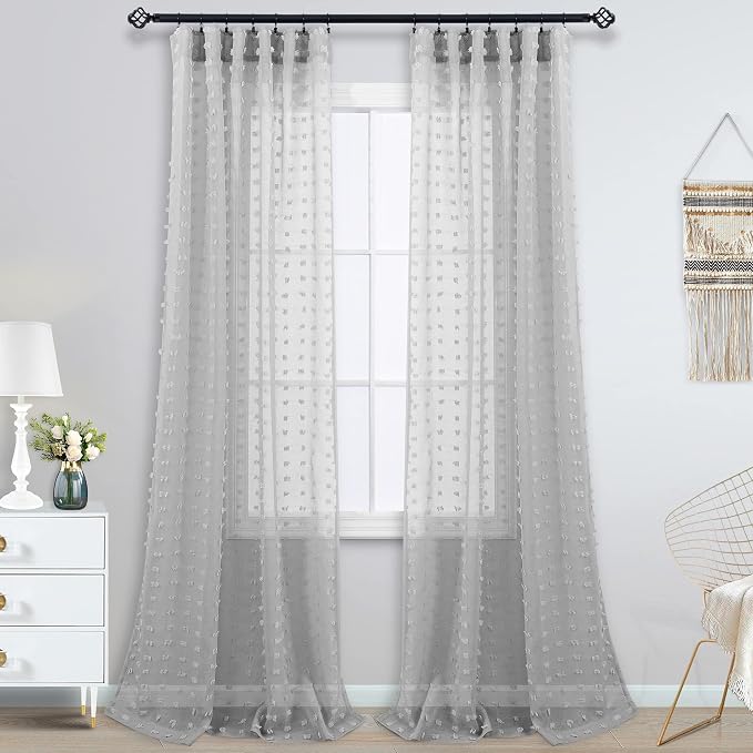 KOUFALL Grey Textured Sheer Curtains 96 Inches Long - Image 7