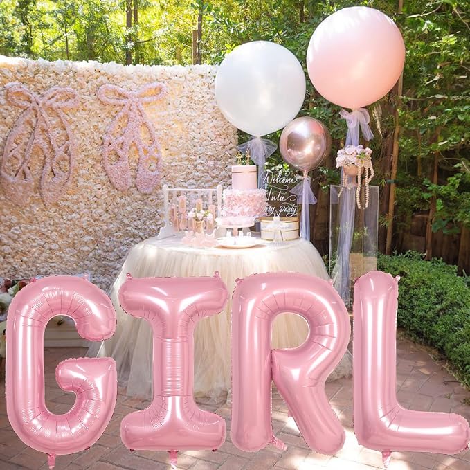 40 Inch Pastel Pink GIRL Balloons, Large Pearl Pink Girls Balloon Letters - Image 6