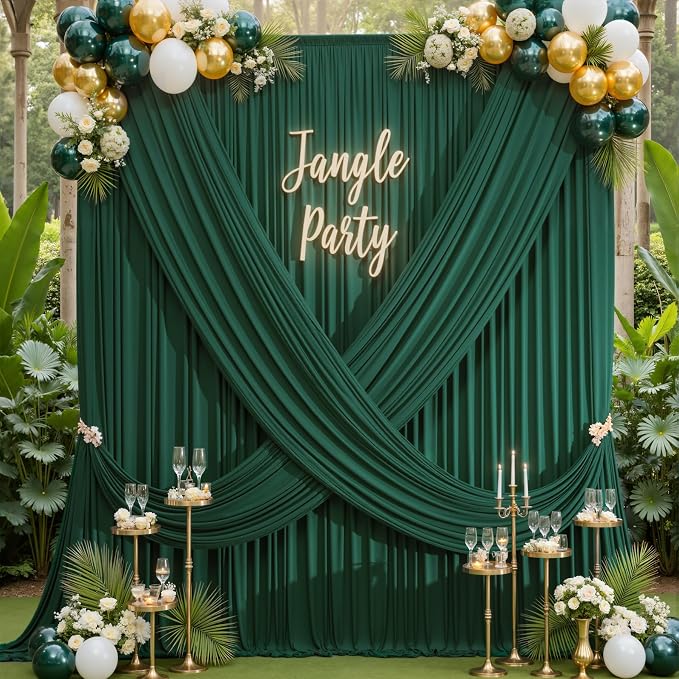 20×14 ft Hunter Green Wrinkle Free Backdrop Curtain, Soft Silky Polyester - Image 3