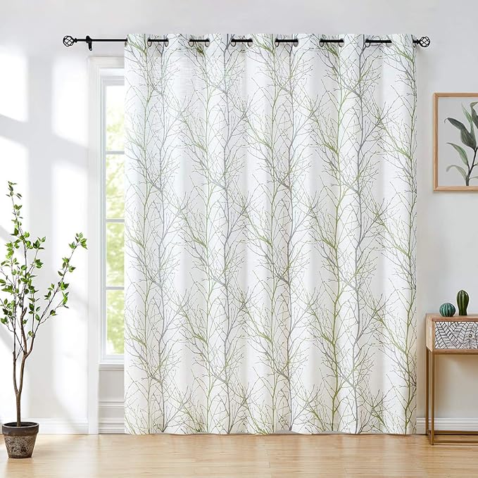 FMFUNCTEX Linen Green White Semi Sheer Patio Curtains 84 Inch Long 1 Panel | by Fmfunctex