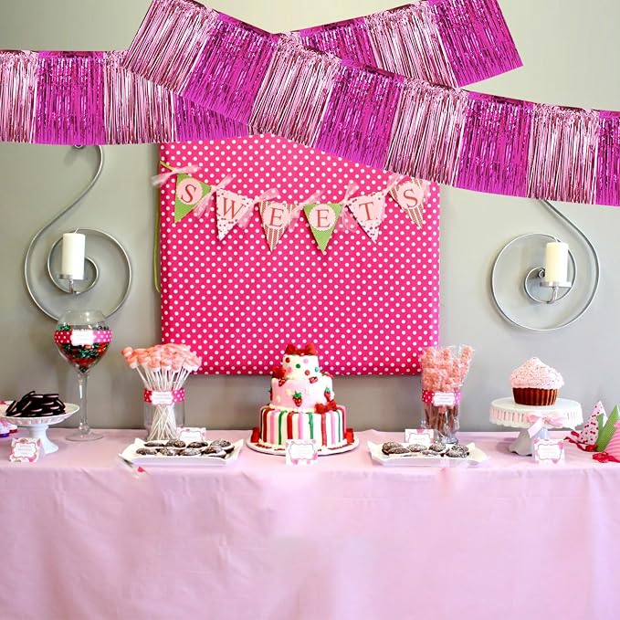 BEISHIDA Pink Mix Fringe Garland Banner 30ft Wall Tinsel Foil Streamers | 3Pack - Image 6