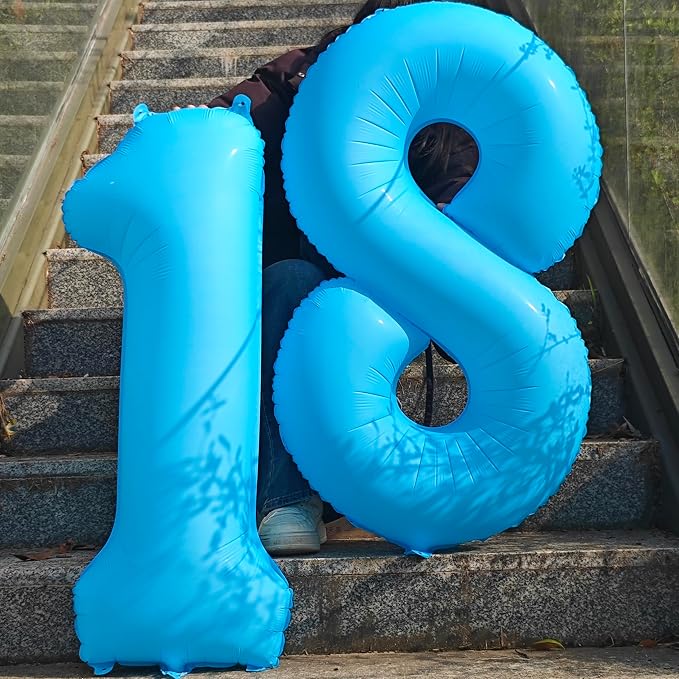 40 in Blue Number Balloon 6 Blue Fluorescent Birthday balloon Number 6 | Helium - Image 5