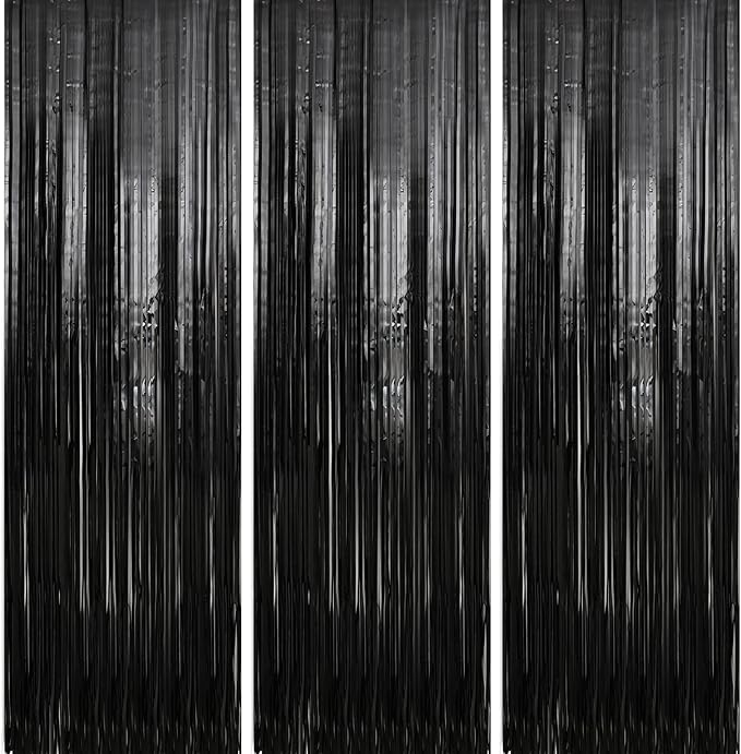 5 Pack 3.3 x 9.9 ft Black Fringe Backdrop Streamers Party Decorations | Foil by Crosize