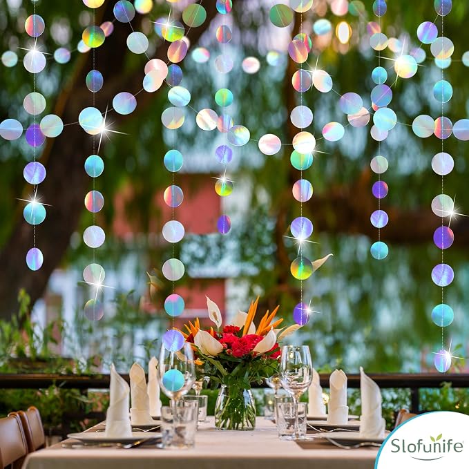 4 Pack Iridescent Party Decorations Holographic Circle Garlands | - Image 5