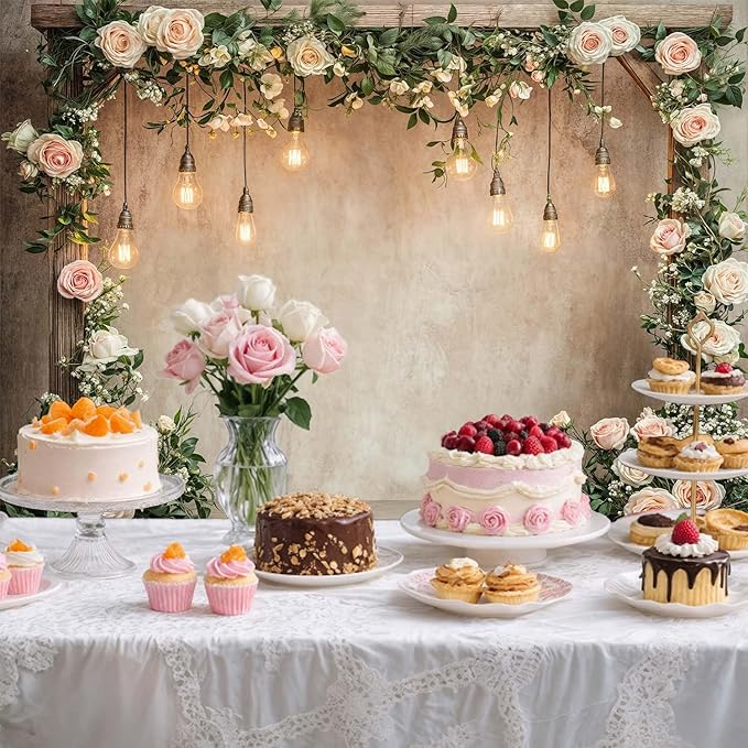 20x10ft Country Wedding Photography Backdrop Floral Rustic Roses Farmhouse Wooden Door Backdrop Pink Flower Birthday Baby Shower Wedding Bridal Party Banner Photo Booth Props Anniversary Background