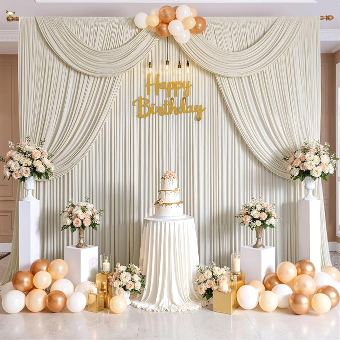 10ftx10ft Wrinkle Free Beige Backdrop Curtains - Image 8