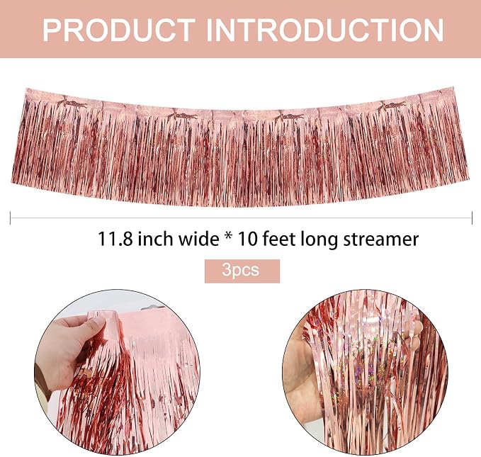 BEISHIDA Laser Rose Gold Fringe Garland Banner Wall Tinsel Foil Streamers | - Image 3