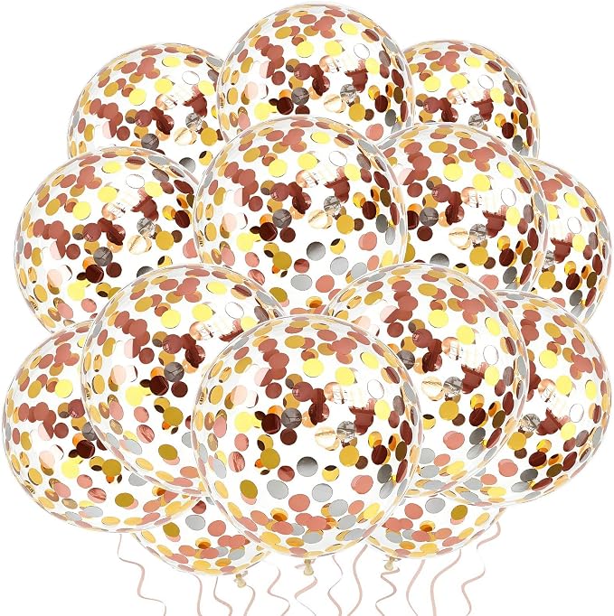 VHUWE Gold Silver Rose Gold Confetti Balloons 25 Pcs, 12 Inch Thickened Clear - Image 3