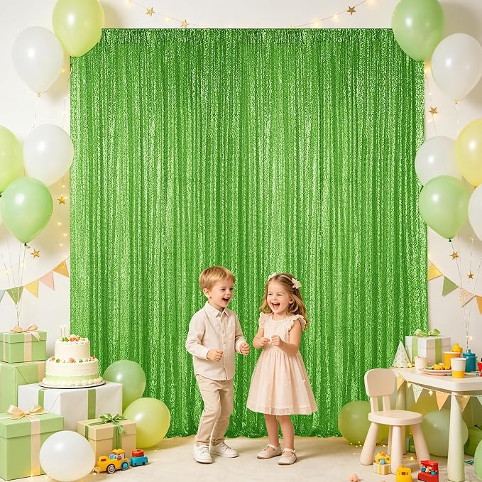 Hahuho Light Green Sequin Backdrop Curtain, Banquet Decoration（6 Panels - Image 4