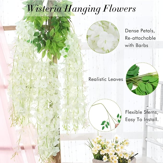 40 Pack White Wisteria Hanging Flowers, Fake Flowers - Image 5