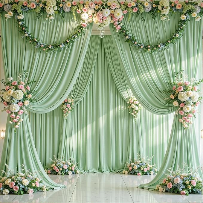 4 Panels Sage Green Backdrop Curtains - Image 2