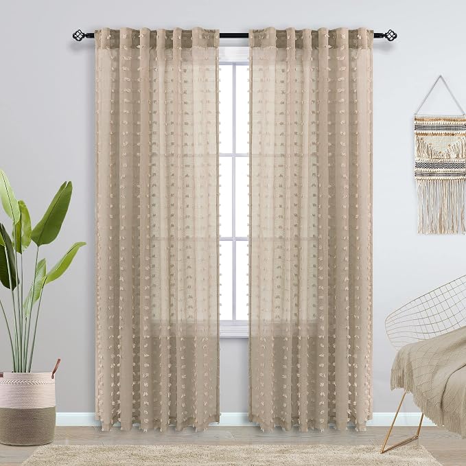 KOUFALL Warm Taupe Sheer Curtains 84 Inch Length - Image 2