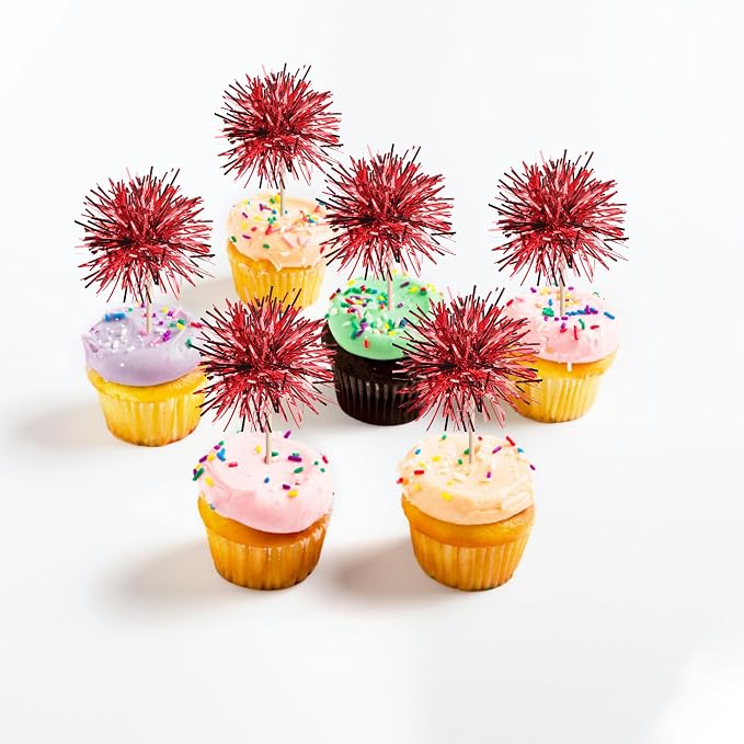 40 PCS Foil Firework Cupcake Toppers Sparkle Tinsel Cupcakae Picks Sparkler - Image 5