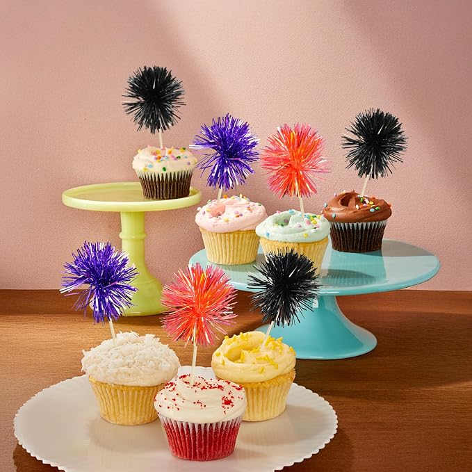 Gyufise 30Pcs Foil Firework Cupcake Toppers Sparkle Tinsel Cake Toppers Tinsel - Image 6