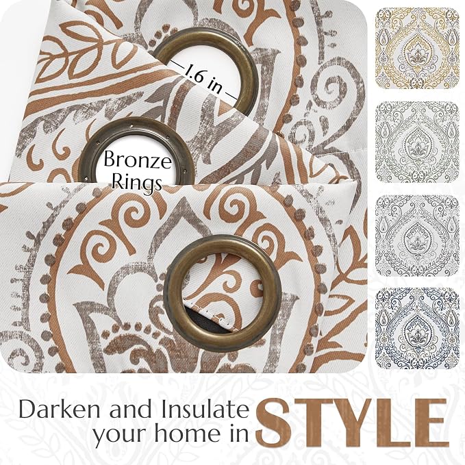 jinchan Blue Blackout Curtains 84 Inch Damask Vintage Grommet 2 Panels | Room - Image 5