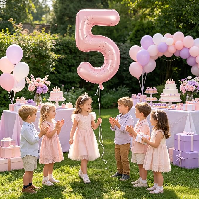 TONIFUL 40 Inch Pastel Pink Number 5 Balloons Large Foil 5th Birthday Decor | - Image 3