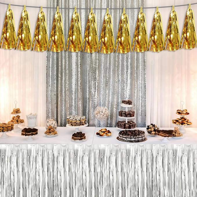3P Gold Tassel Banner Garland Metallic Foil Fringe Banner Tinsel Tassels - Image 4