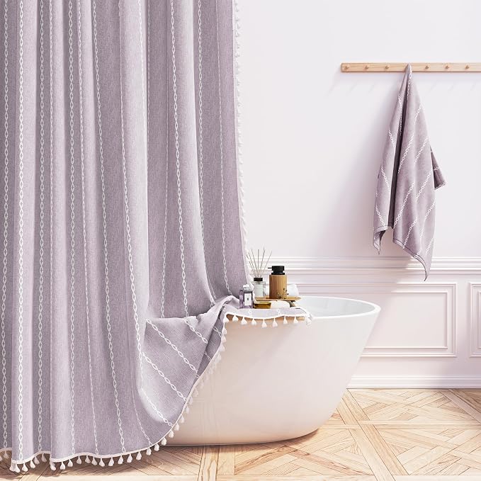 54x78 Boho Farmhouse Linen Heavy Duty Shower Curtain Set, Lavender | Narrow by ShowerCurtain