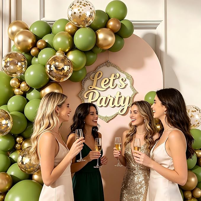 160pcs Olive Green Gold Balloon Garland Arch Kit | Olive Green Gold Confetti - Image 6