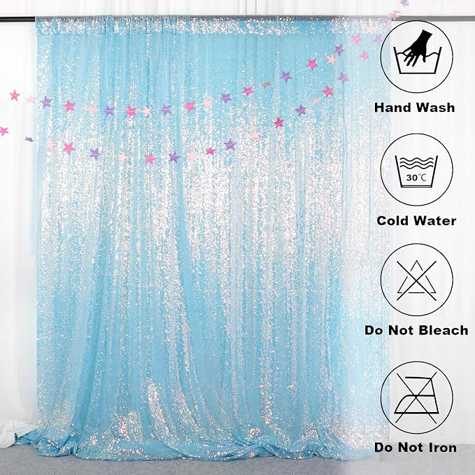 ShinyBeauty Sequin Backdrop 8X10Ft Iridescent Blue Backdrop Curtain - Image 6
