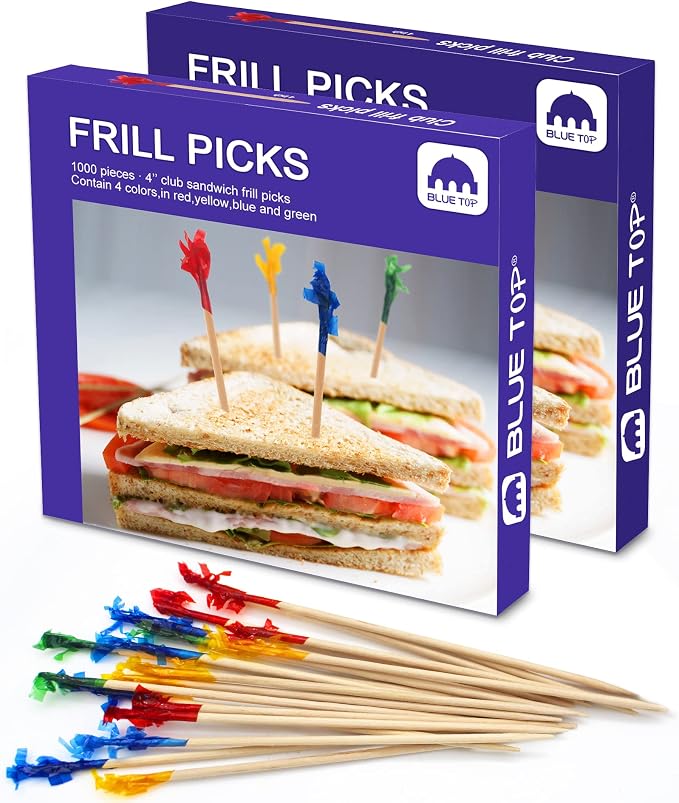 BLUE TOP Wood Frill Picks Toothpicks 4 Inch Value Pack 2000pcs, Wood Frill by BLUETOP
