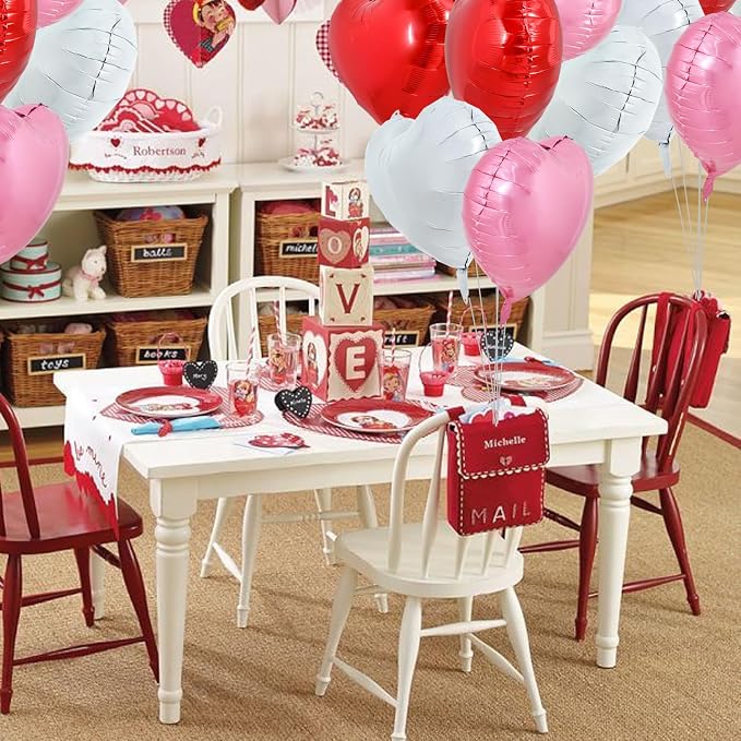 TONIFUL 30 Pcs 18 Inch Red Pink White Heart Shape Foil Mylar Balloons | Helium - Image 5