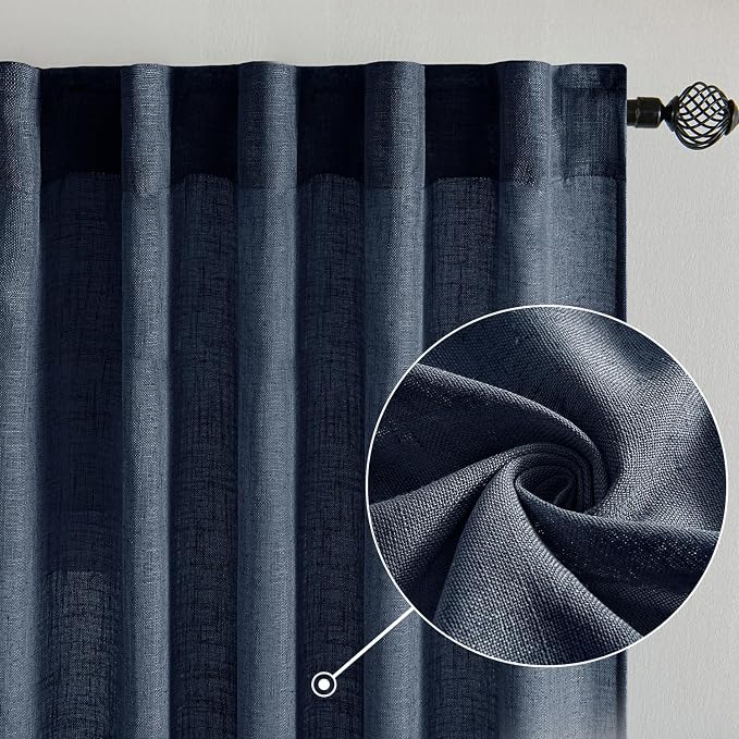 MIULEE Navy Blue Linen Curtains 52x84 Inch 2 Panels - Image 2