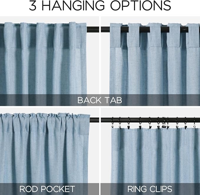 Dusty Blue Linen Curtains 92 Inch Length 2 Panels Set - Image 3