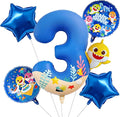 PartyWoo Baby Shark Blue Foil Round Star Mylar Number 3 Balloons 5pcs | Balloons by PartyWoo