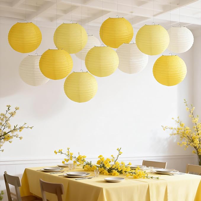 Qenk 12 Pcs Yellow Paper Lanterns - Image 7