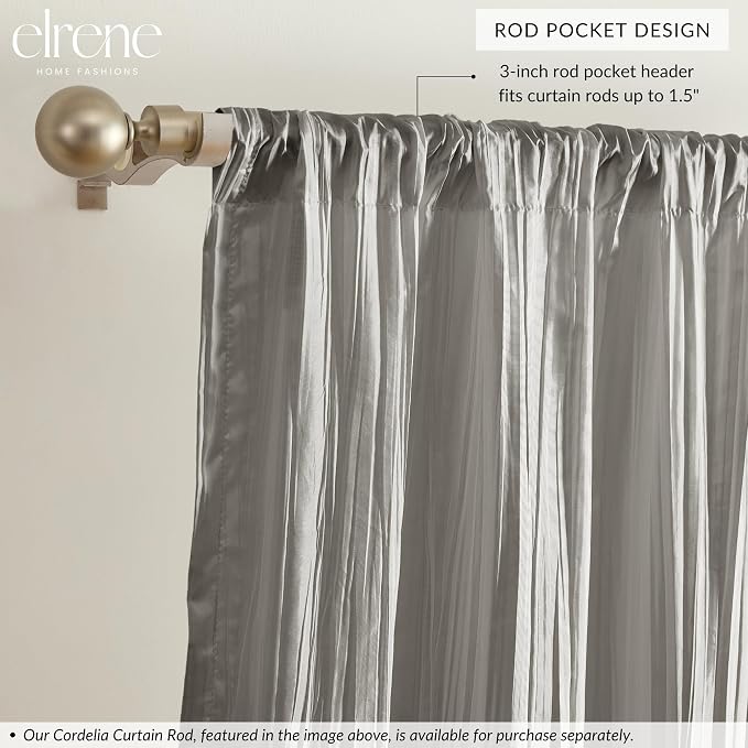 Athena Faux Silk Window Curtain and Scarf Set, Sterling - Image 2