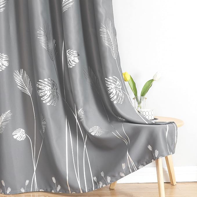 Blackout Curtains for Bedroom Living Room 84 Inches Long 2 Panels Silver Palm - Image 7