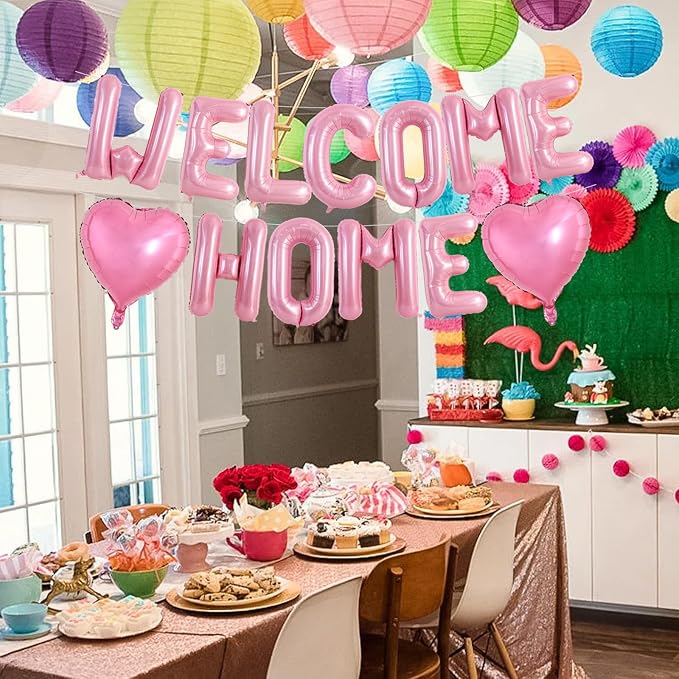 TONIFUL 16 Inch Pink WELCOME HOME Foil Letter Balloons Banner Decorations | - Image 5