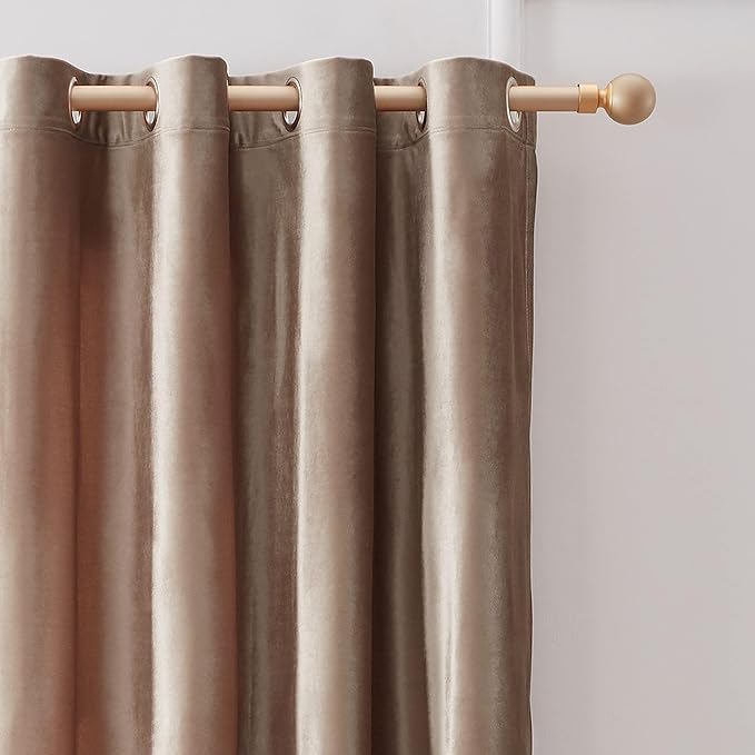 BULBUL Taupe Velvet Blackout Curtains 102 inch Long - Image 2