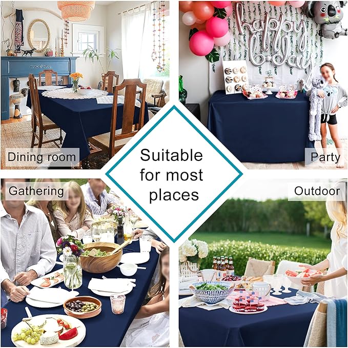 Hiasan Navy Blue Tablecloth for Rectangle Tables - Waterproof and Spillproof Washable Fabric Table Cloth for Dining Room Kitchen Party, 60 x 84 Inch