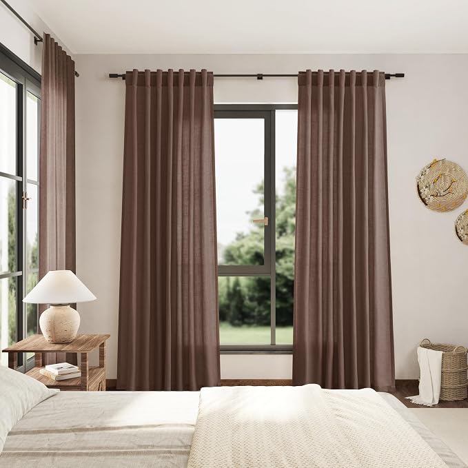 Mocha Mousse Curtains 102 Inches Long 2 Panel Set Back Tab Rod Pocket Linen - Image 7