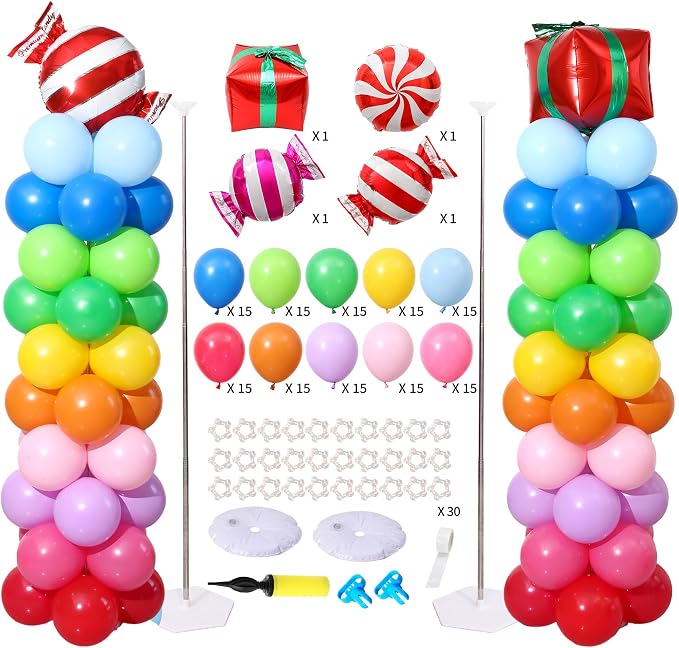 Rainbow Candy land Balloon Column Stand Kit Set of 2, 7 Feet Height Balloon by KIRINDECORATION