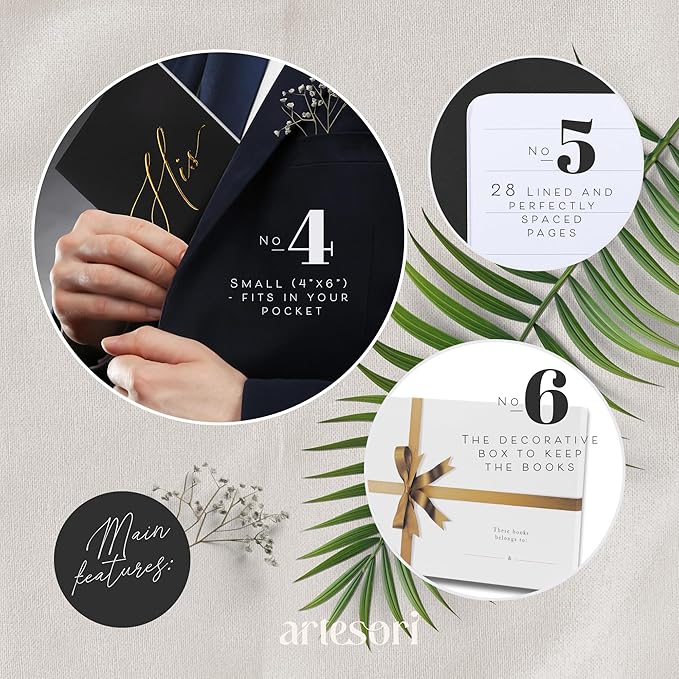 ARTESORI Wedding Vow Book for Her & Him, Soft Touch, Gold Engraving, 28 Lined Pages, Wedding Vow Books His and Hers, Wedding Essentials, Wedding Registry Gifts, His and Hers Gifts [White & Sage]