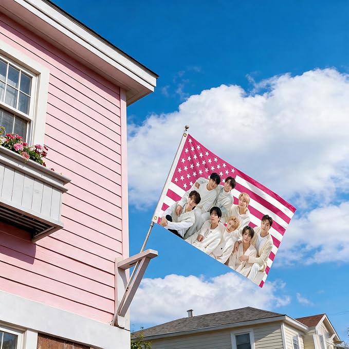 Stray Kids Tapestry Pink American Flag Banner, Group Novelty Design, 3ft x 5ft - Image 4
