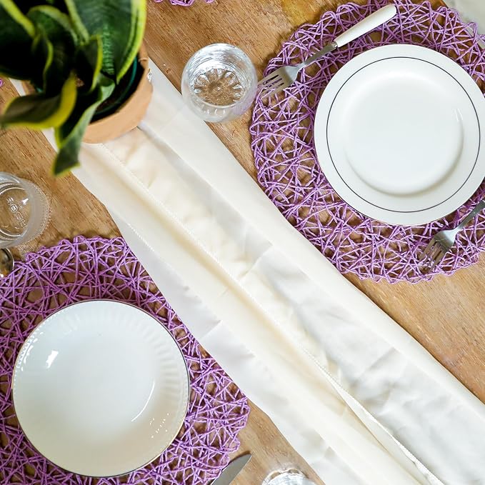 AHHFSMEI Paper Braided Round Placemats Set of 6 Natural Non-Slip Heat Resistant - Image 7