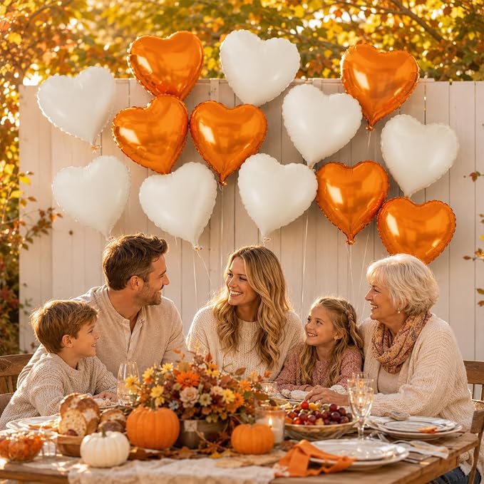 Orange White Heart Foil Balloons 18Inch - Image 4