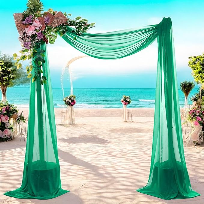 MDS Halloween Chiffon Draping Fabric - 2 Panel, 30" Wide x 50ft Long - Sheer Spooky Arbor & Canopy Drapery for Haunted House Backdrops, Party Ceilings, DIY Costumes & Themed Events - Emerald Green