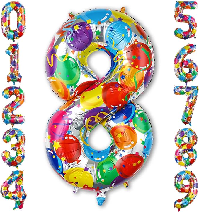 Rainbow Number 8 Balloon 40 Inch, Large Neon Mylar Foil Number by Unknown