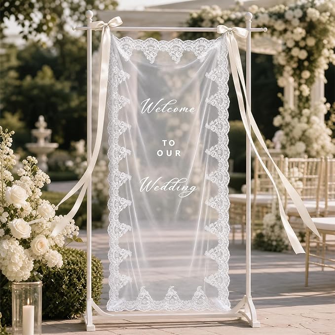 150x60cm Large Wedding Welcome Sheer Tulle Banner Sign by MiMaikNeonSign
