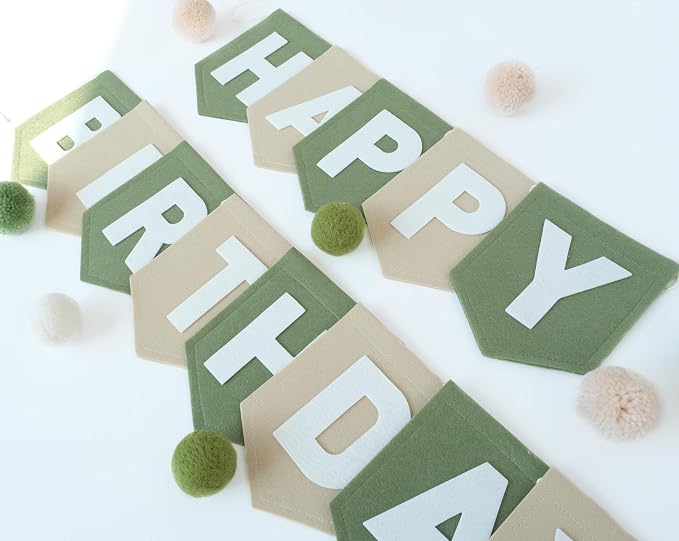 Felt Green Khaki Happy Birthday Banner Birthday Decorations - Image 5