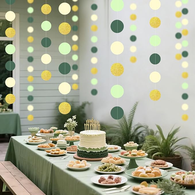 5PCS Sage Green Paper Garland, 72ft Sage Green Gold Circle Ceiling Decorations - Image 6