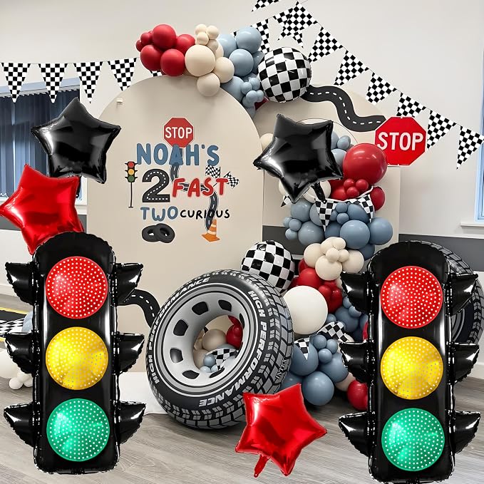 Race Car Party Decorations Set – Includes Traffic Light Balloons, Checkered - Image 4