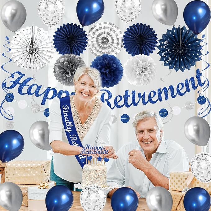 Vlipoeasn Blue Silver Retirement Decorations - Image 8