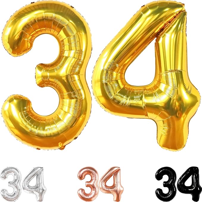 KatchOn Gold 34 Balloon Numbers 40 Inch, 34 Birthday Decorations | Birthday by KatchOn